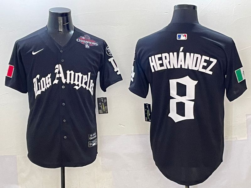 Men Los Angeles Dodgers #8 Hernandez Black Five generations Joint Name 2025 Nike MLB Jersey style 7->los angeles dodgers->MLB Jersey